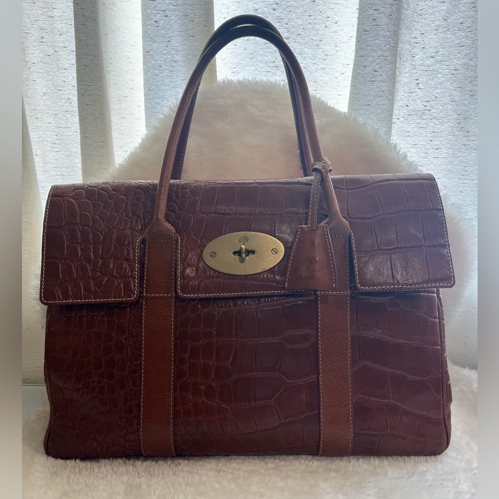 MULBERRY CROC EMBOSSED BROWN LEATHER BAYSWATER